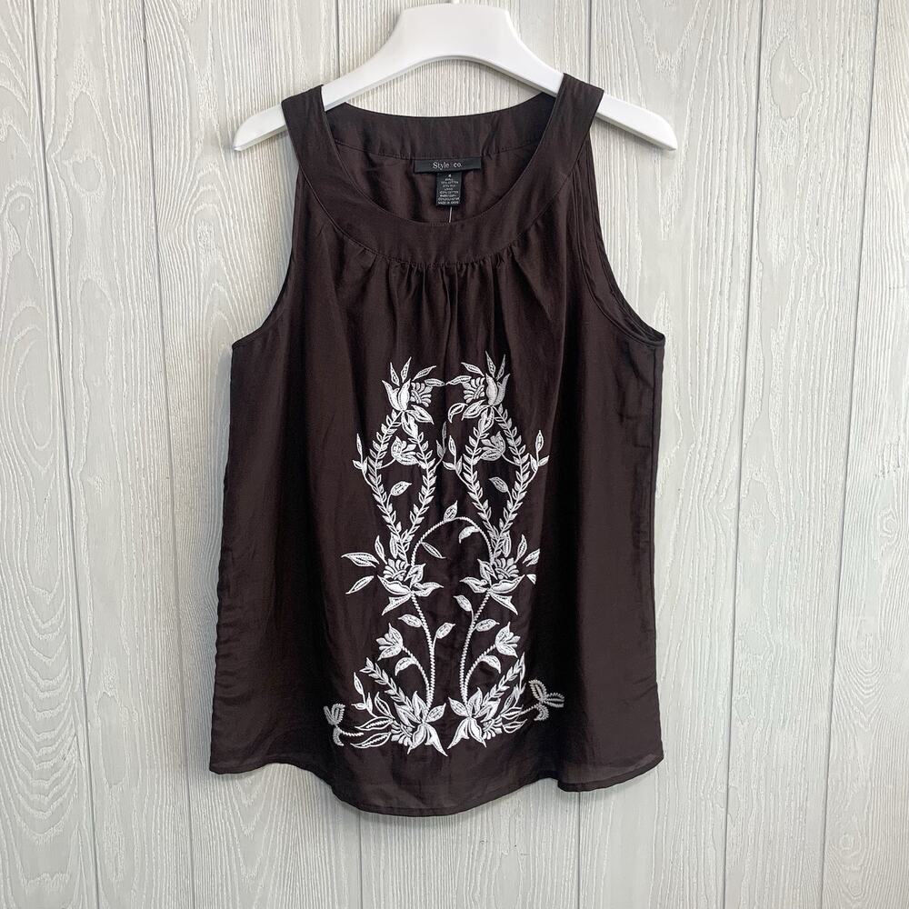 Style & Co Brown Sleeveless Floral Top Size 6 NWT